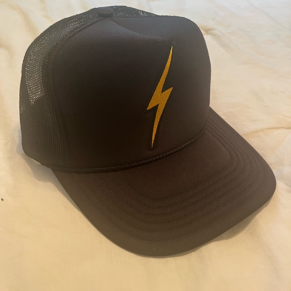 Black Cap with Yellow Lightning Design